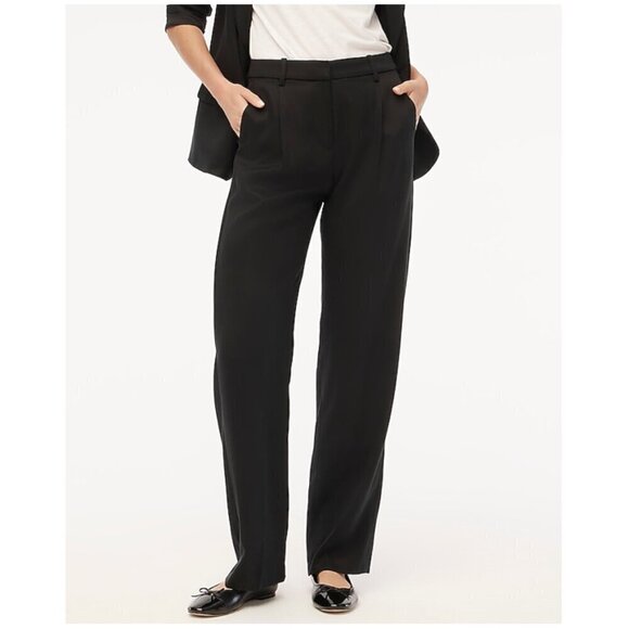 J. Crew Tall Wide-Leg Pleated Twill Trouser Pants Black Size 20T NWT - Picture 1 of 6